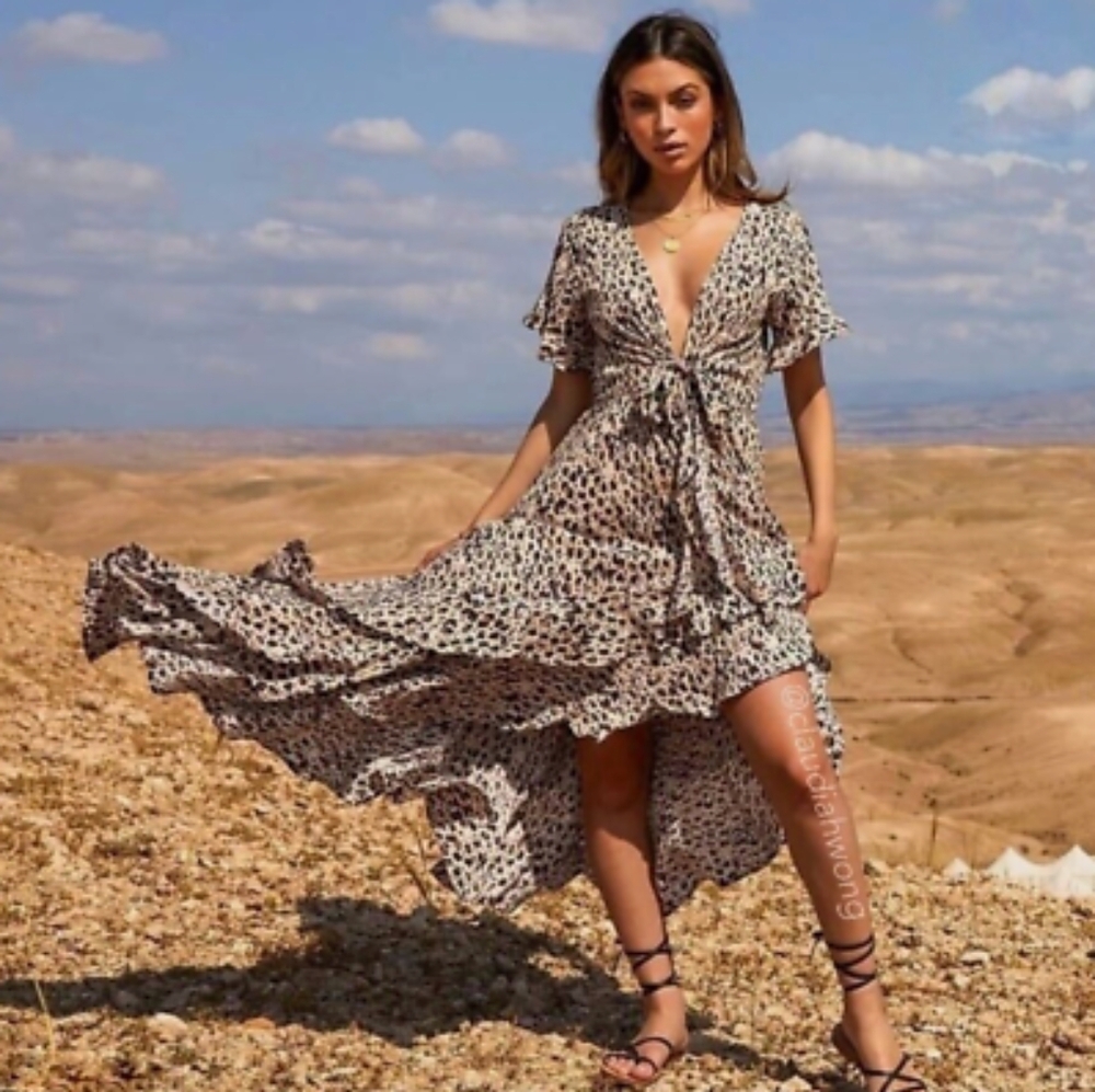 KIVARI Leopard Print Maxi Dress